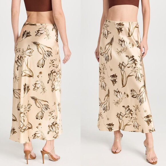 Reformation Overland Top & Layla Skirt Umber Floral Cream Silk 2pc Set Size 0/2 - Picture 13 of 15